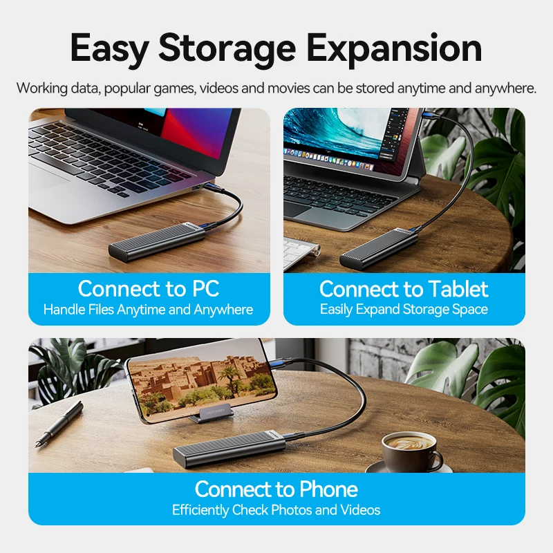 Vention M2 SSD Case M.2 NVMe SATA SSD Enclosure Adapter 10Gbps USB 3.1 Gen2 USB C External Enclosure Supports M and B&M Keys