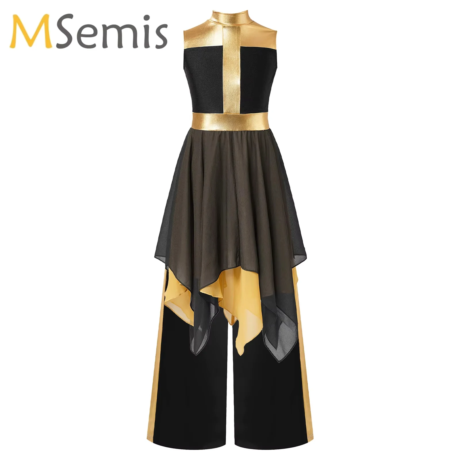 

Kids Girls Modern Lyrical Dance Dress with Pants Set Ballroom Dancing Church Choir Liturgical Praise Worship Performance Costume