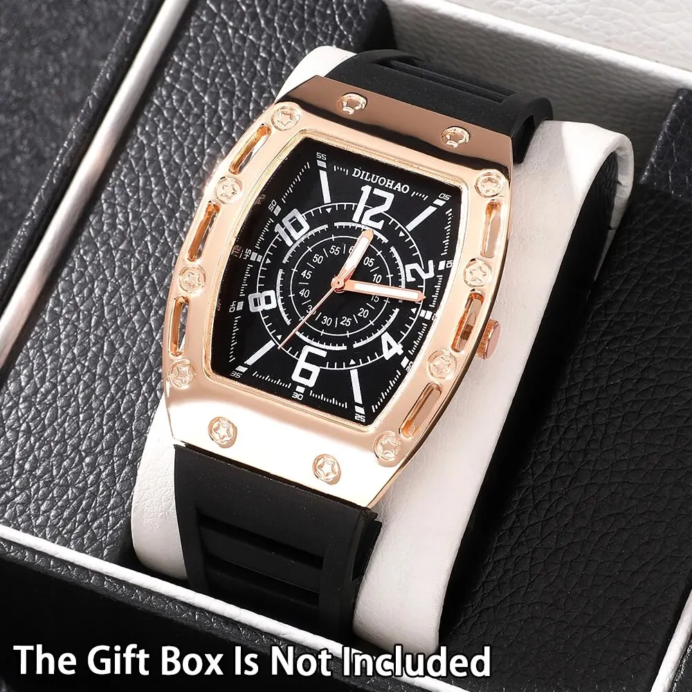 Men's Fashion Quartz Watch Silicone Strap Square Movement Men's Watch