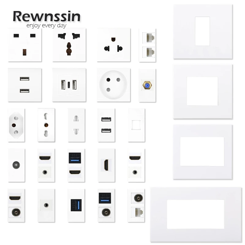 DIY Customizable Sockets,Universal/UK Sockets,Israel US Outlet,Cat5e CAT6 RJ45 Ports,HDMI Data USB,Modular Wall Power Outlets