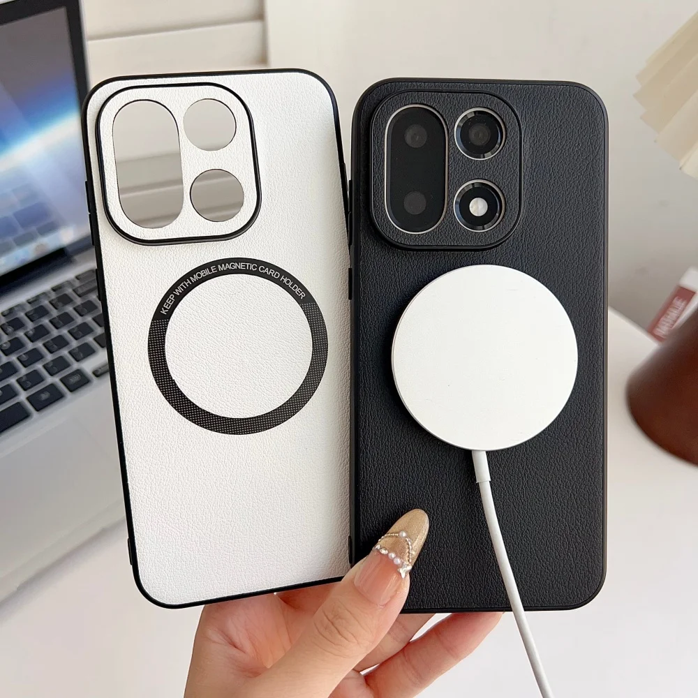 Luxuriöse PU-Leder Kabellose Ladehülle für Magsafe Magnetische Handyhülle für OnePlus 15 13R 13T 13S OnePlus15 Schützende Rückabdeckung