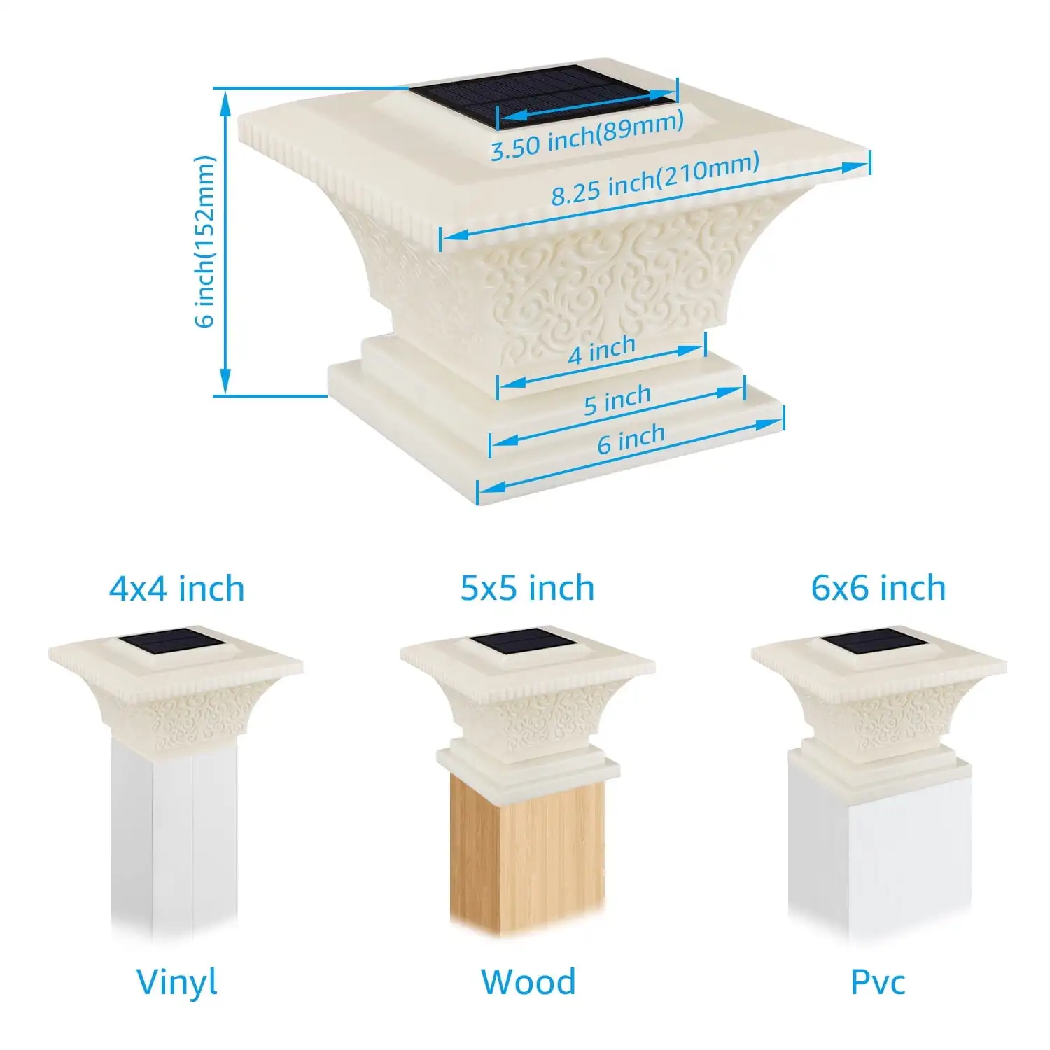 4個パック ソーラーポストライト 屋外用、LEDデッキフェンスキャップライト 4x4 5x5 6x6ポスト用 パティオガーデン装飾 暖かい照明