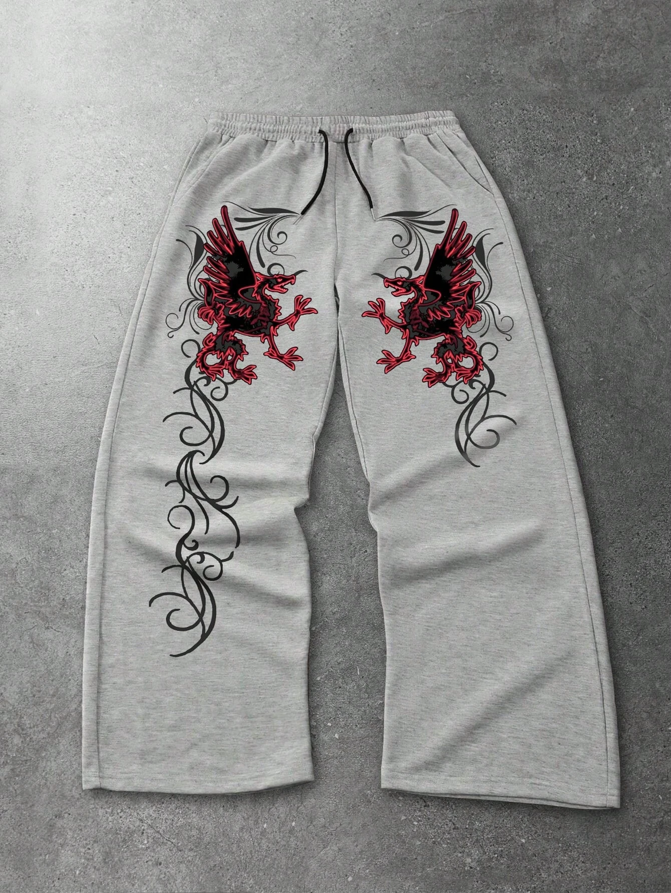 Herren-Freizeithose mit Print, locker sitzend, bequem, in Grau, für alle Jahreszeiten, modische Streetwear-Hose mit geradem Bein