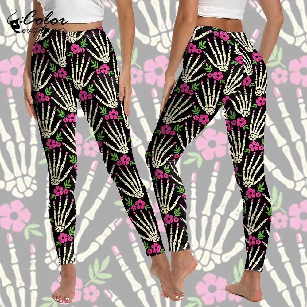 Mallas con patrón de calavera para mujer, pantalones ajustados elásticos para Halloween, Yoga, Festival, atuendo gótico, Color Cosplay