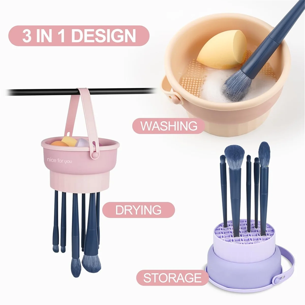

Makeup Brush Cleaner Mat Silicone Makeup Brush Cleaning Bowl with Drying Holder Cleaning Scrubber Tool,