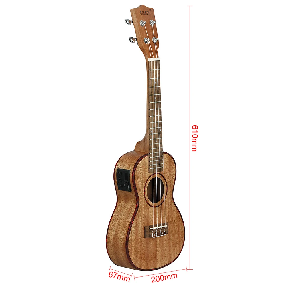 24 Inch Concert Electroacoustic Ukulele Abalone Shell Edge 18 Fret Four Strings Hawaii Guitar with Built in EQ Pickup