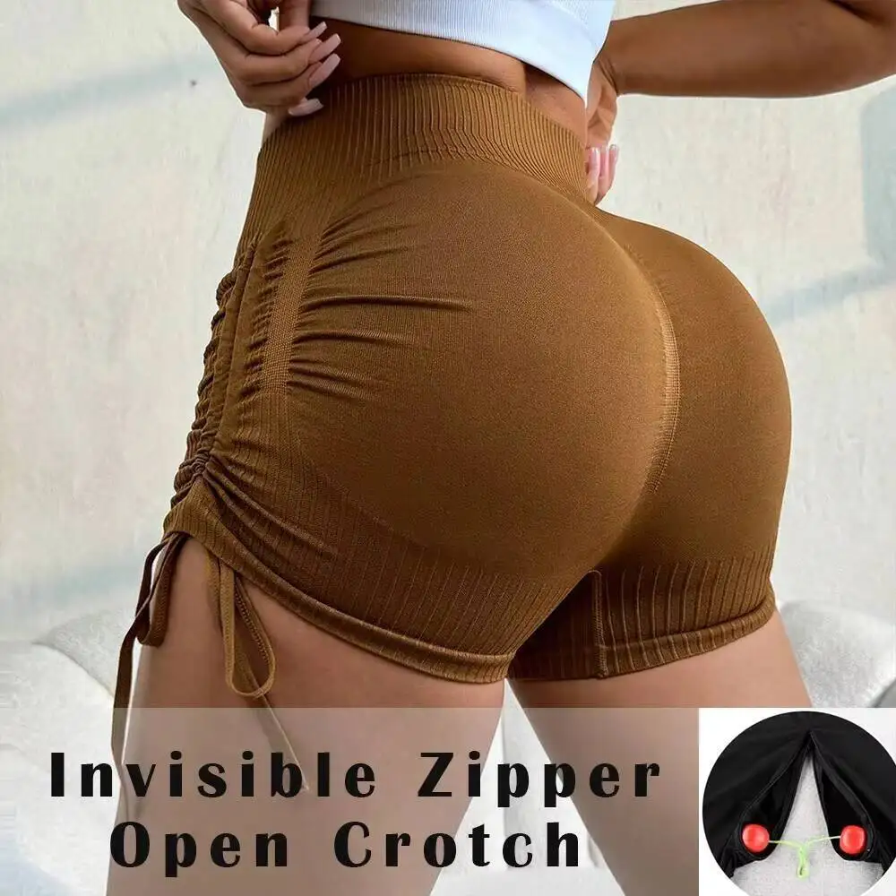 

Сексуальные шорты с невидимой молнией и открытой промежностью на шнурке, спортивные штаны для фитнеса с высокой талией