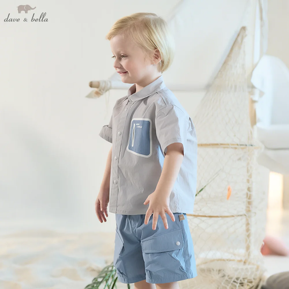 

Комплект шорт для мальчиков Dave Bella: летняя рубашка и брюки, детский костюм с короткими рукавами, топ, детская одежда, брюки на резинке, повседневный DB2261590