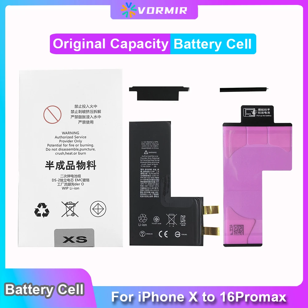 

2pcs Rechargeable Battery Cell No Flex For iPhone 11 12 X 13Mini 14 14 Plus 15 Pro Max Battery Replacement Cells Without Message