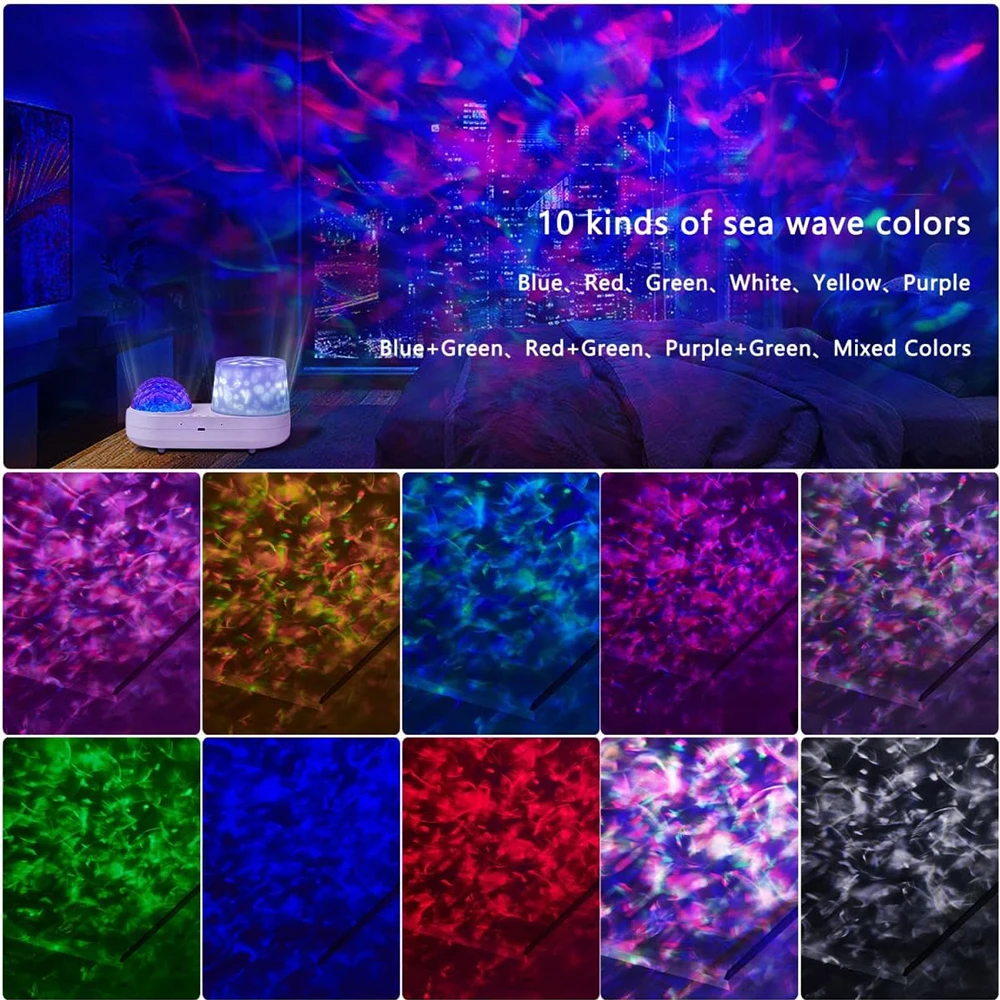 المحيط موجة العارض ضوء الليل لغرفة نوم الاطفال 10 لون موجات المحيط 6 أفلام 360 دوران الموقت للأطفال هدايا ديكور السقف