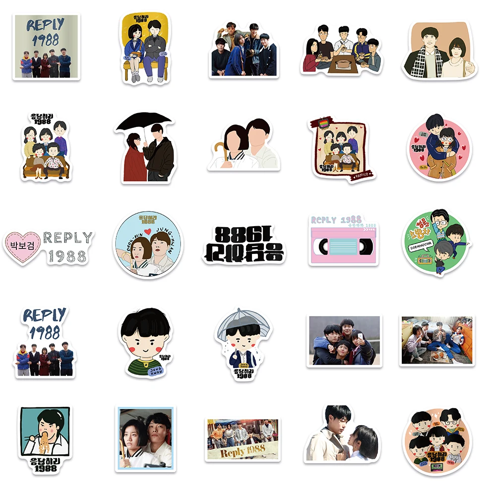 50pcs Korean TV Show Reply 1988 Cartoon Stickers For Laptop Phone Notebook Vinyl Waterproof Graffiti Bicycle Car Decals