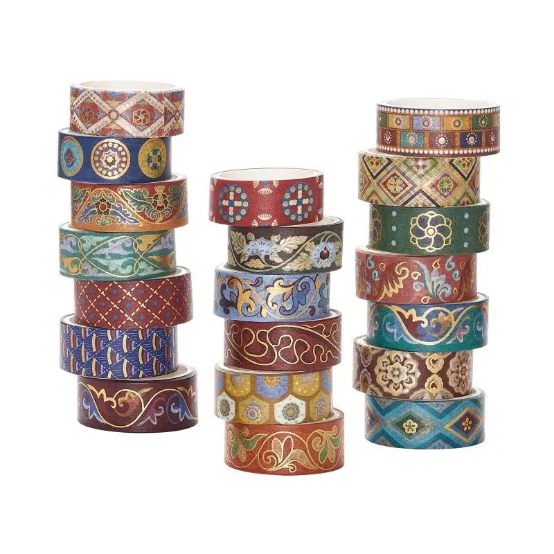 

Bohemian Style gold stamping Washi Tapes Set, for Scrapbooking, Gift Box Packaging, Home Wall Decor, DIY Craft Supplies