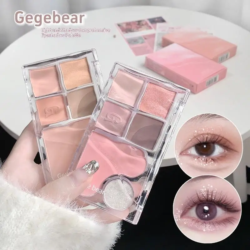 

1Pc Pinky Heart Gege Bear Eyeshadow Palette Matte Pearlescent Earth Color Sequin Long-Lasting Eyeshadow And Contour Palette
