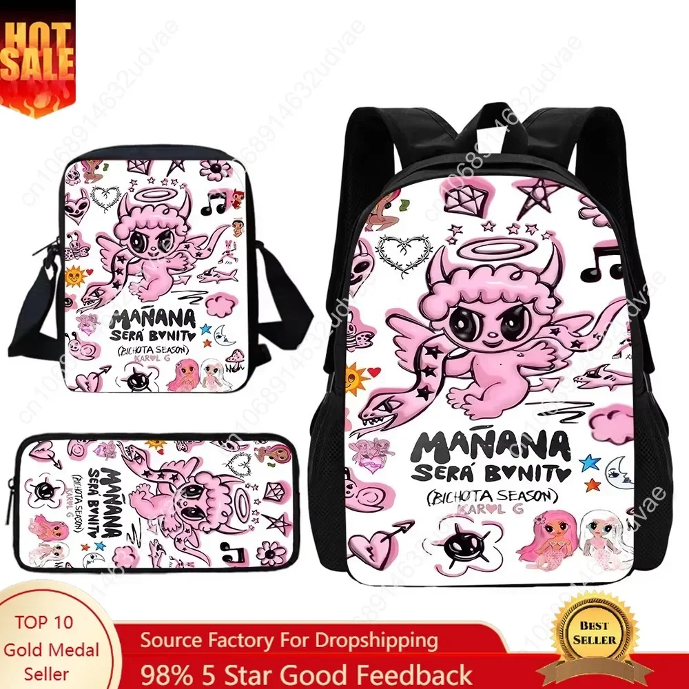Karol G Manana Sera Bonito Child School Backpack With Shoulder Bag Pencil Bags School Bags for Boys Girls Best Gift