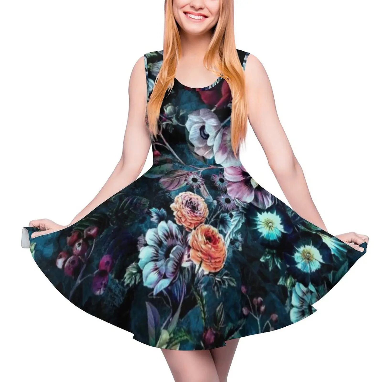 

Floral Dress Flowers Women Dresses Holiday Wholesale Elastic Printed One-Piece Dress