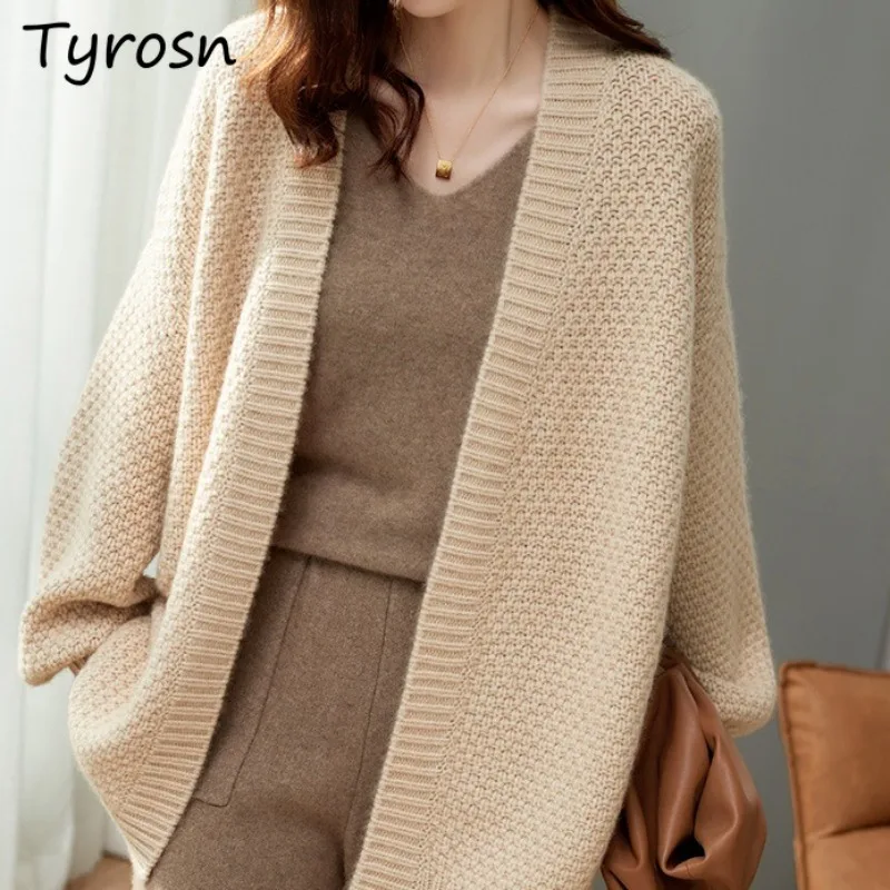 

Cardigan Women Open Stitch Solid Simple Trendy All-match Elegant Gentle Ulzzang Leisure Temperament Knitted Sweaters Tops Autumn