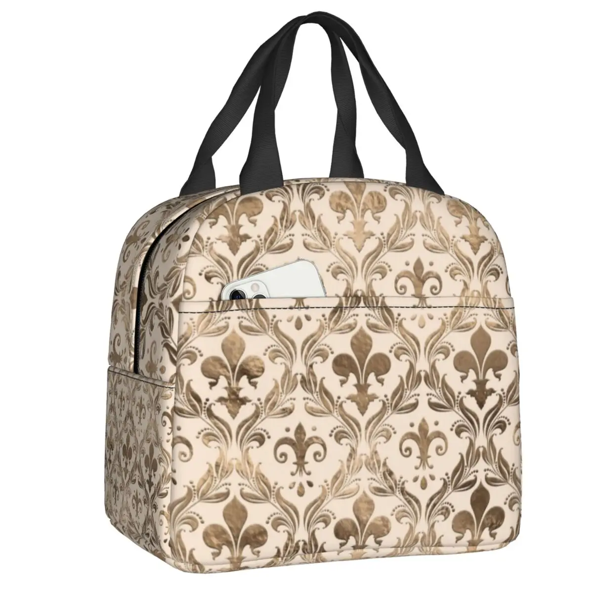 

Custom Fleur De Lis Lily Flower Insulated Lunch Bag for Women Portable Thermal Cooler Lunch Tote Beach Camping Travel