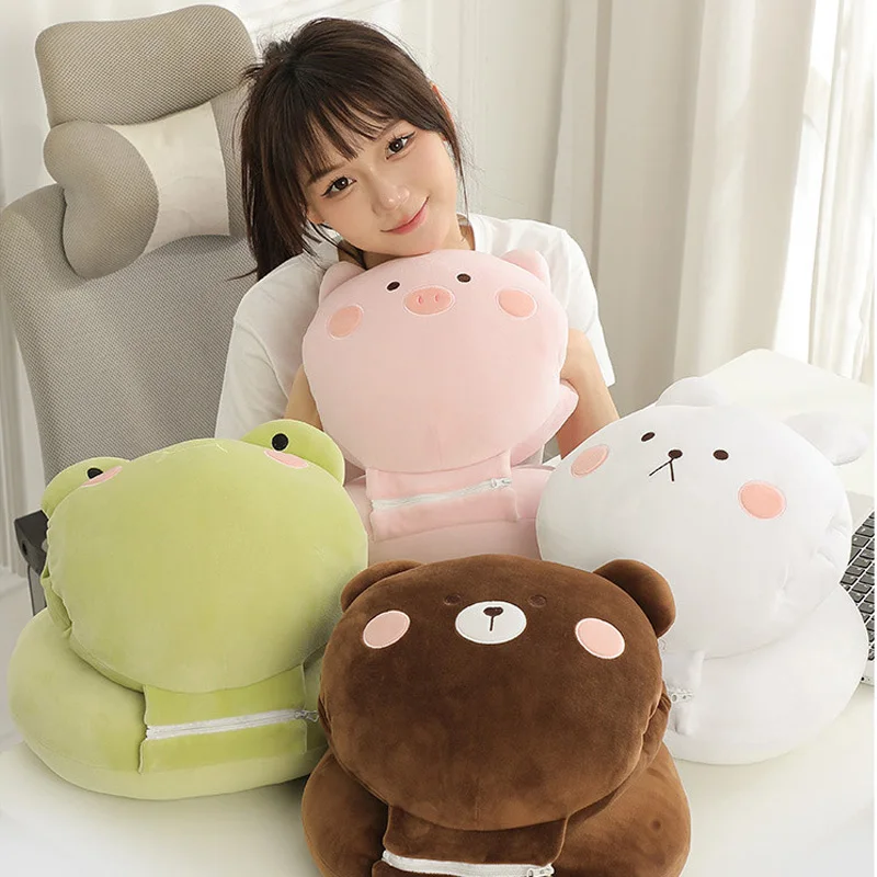 Multifunction Micro Fiber 3 In 1 Pillow Office Chair Neck Cartoon Pig Zipper Soft Fluffy Pillows