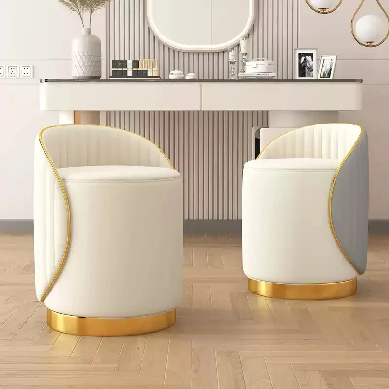 

Stools Gold Luxury Nordic Leather Makeup Vanity Round Modern Home Foot Step Living Room Furniture Metal Chairs Stools Ottoman