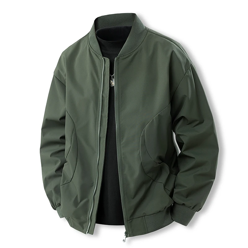 

Men's Work Jacket Casual Long Sleeve Zipper Stand Collar Bomber, Chic And Trendy Regular Fit Windbreaker Jacket For Autumn