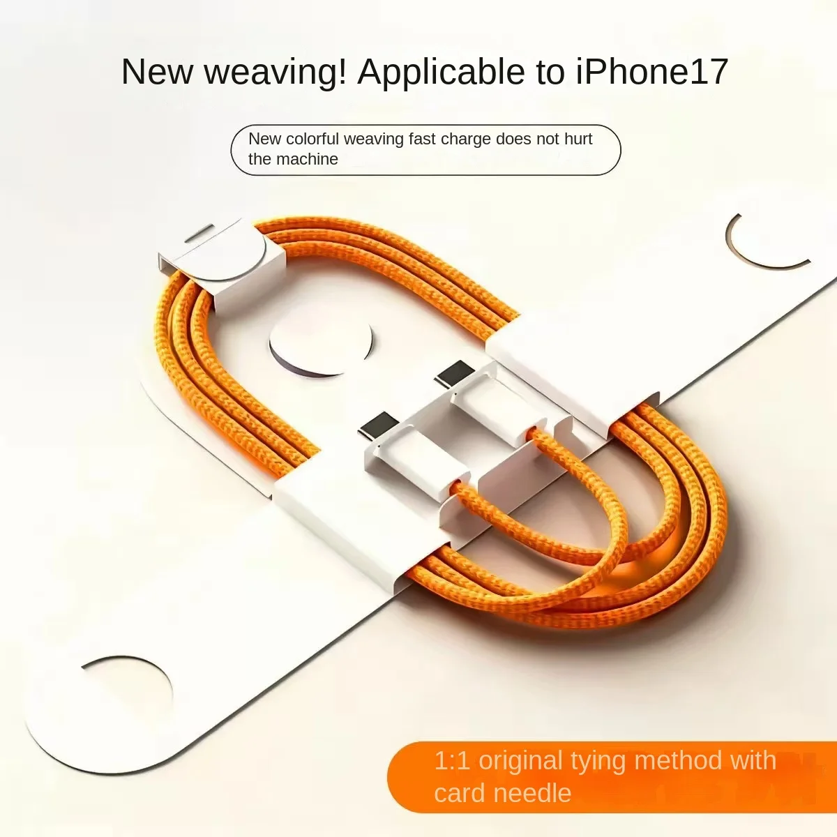 USB-C to USB-C 60W PD Fast Charging Cable, Compatible with iOS & Android Devices, Orange Nylon Braided Type-C Charger Cord
