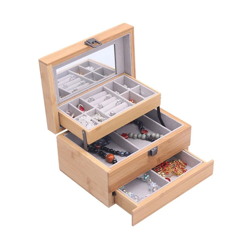 

Деревянная шкатулка для драгоценностей, большой вместительный футляр для ювелирных изделий, многофункциональные шкатулки для драгоценностей, ожерелье, браслет, кольцо, серьги, футляры для ювелирных изделий