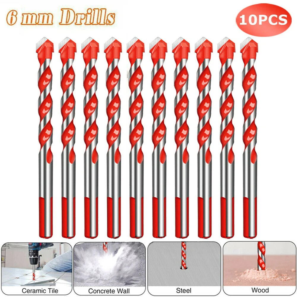 

10pcs 6mm Drill Bits Ceramic Wall Glass Punching Hole Marble Glass Tile Punching Hole Working Drill Bit Set Power Tools Parts