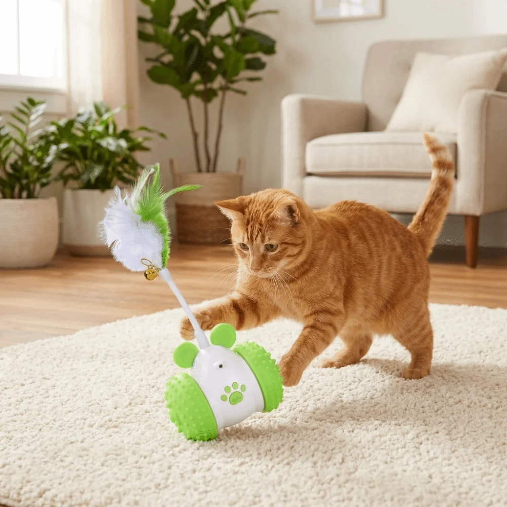 2 Play Mode Automatic Mouse Car Cat USB Rechargeable Detachable Rod Infrared Laser Cat Teasing with Feathers and Bells