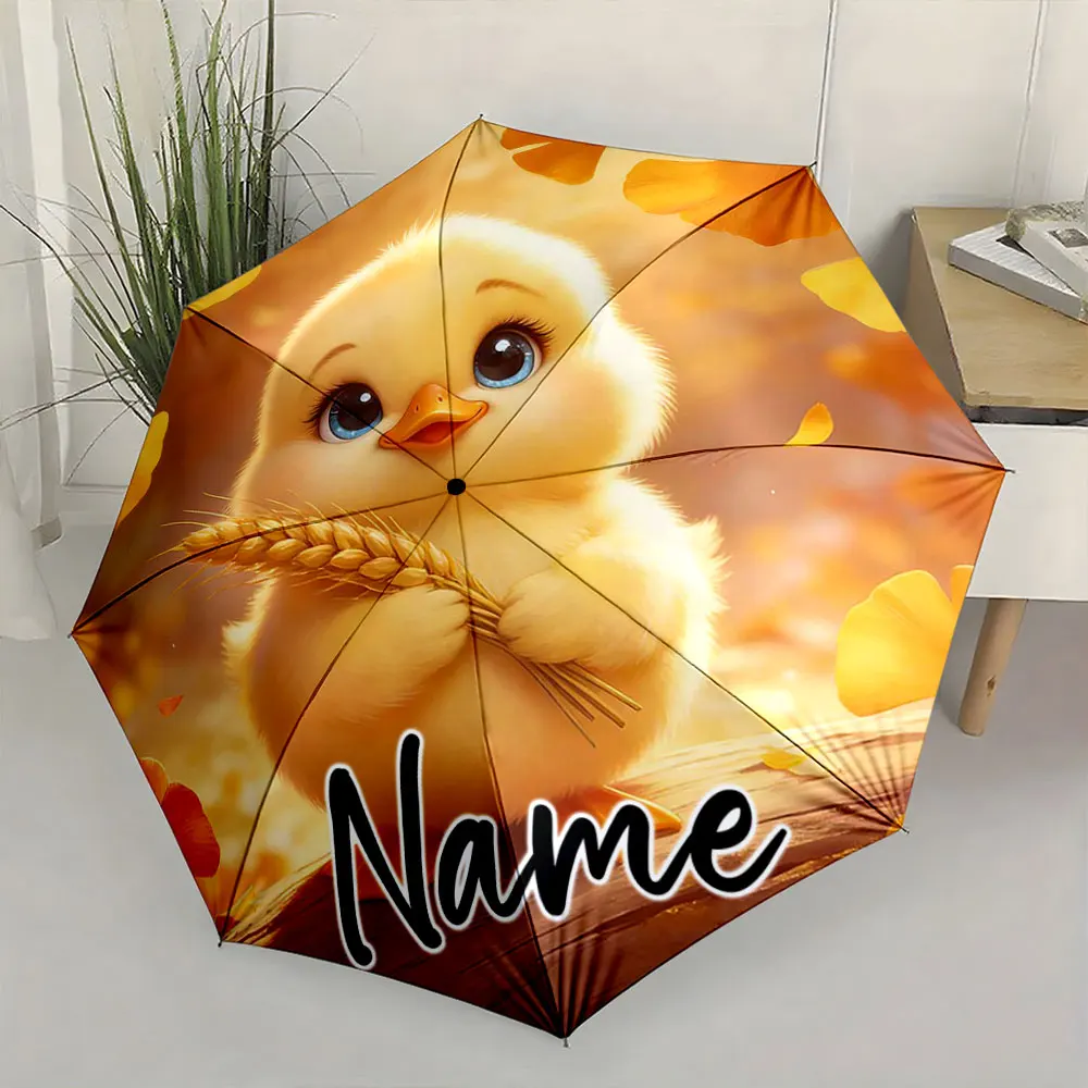 Custom Name Umbrella Adorable Chick Design on Umbrella Adds Charm Print 8Iron Ribs Folding Umbrella Auto-Open Fashion Sunshade