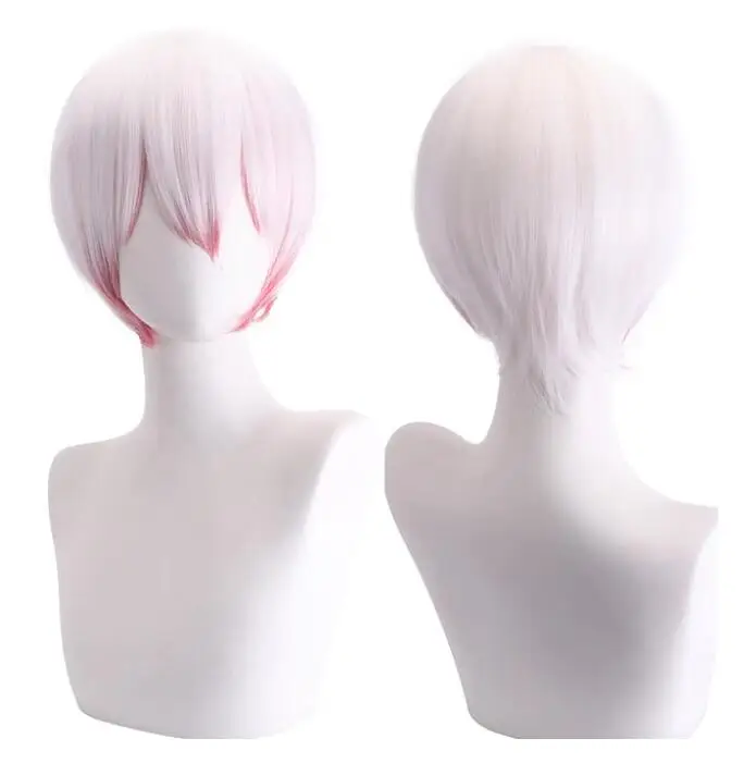 Synthetic Short White Pink Mixed  Wigs Anime Cosplay Fluffy Hair Heat Resistant Wig for Party