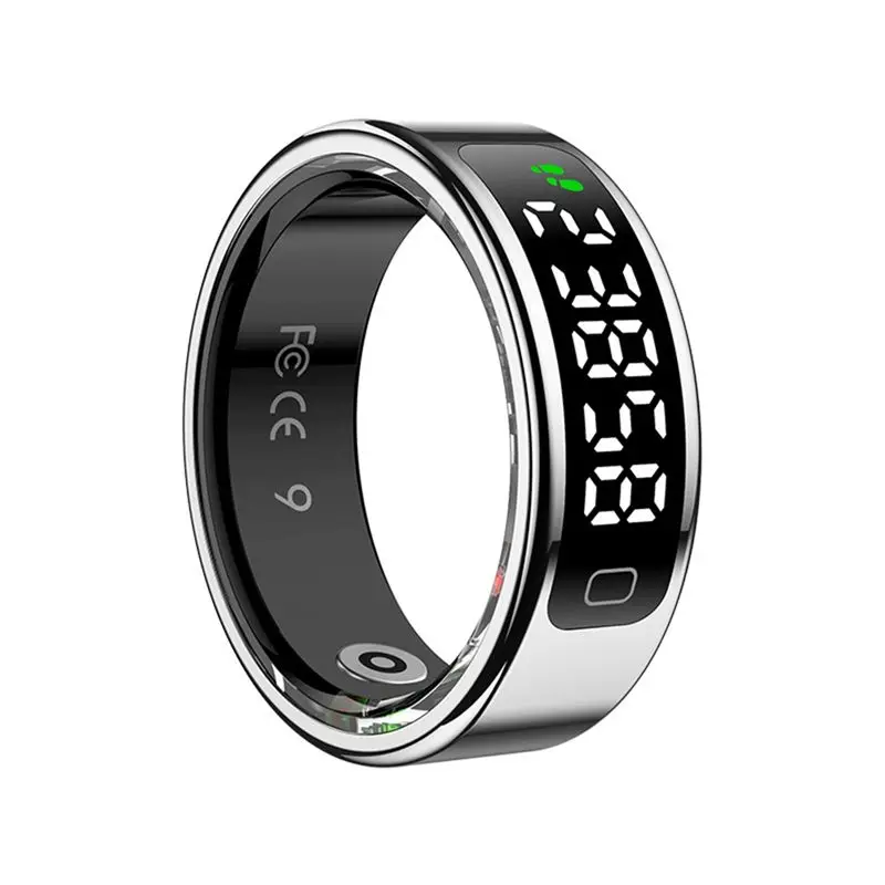Smart Ring R11C Fitness Tracker Health Monitor With Heart Rate Blood Oxygen Sleep Tracking Display Screen Tin Color