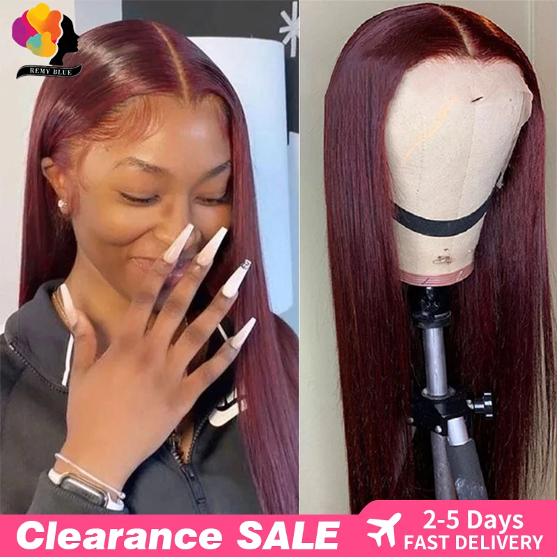 Peruvian Straight Hair 13X6 Lace Frontal Wig Human Hair Wigs 99J Dark Burgundy Pre-Plucked 180% Remy Human Hair Lace Front Wigs