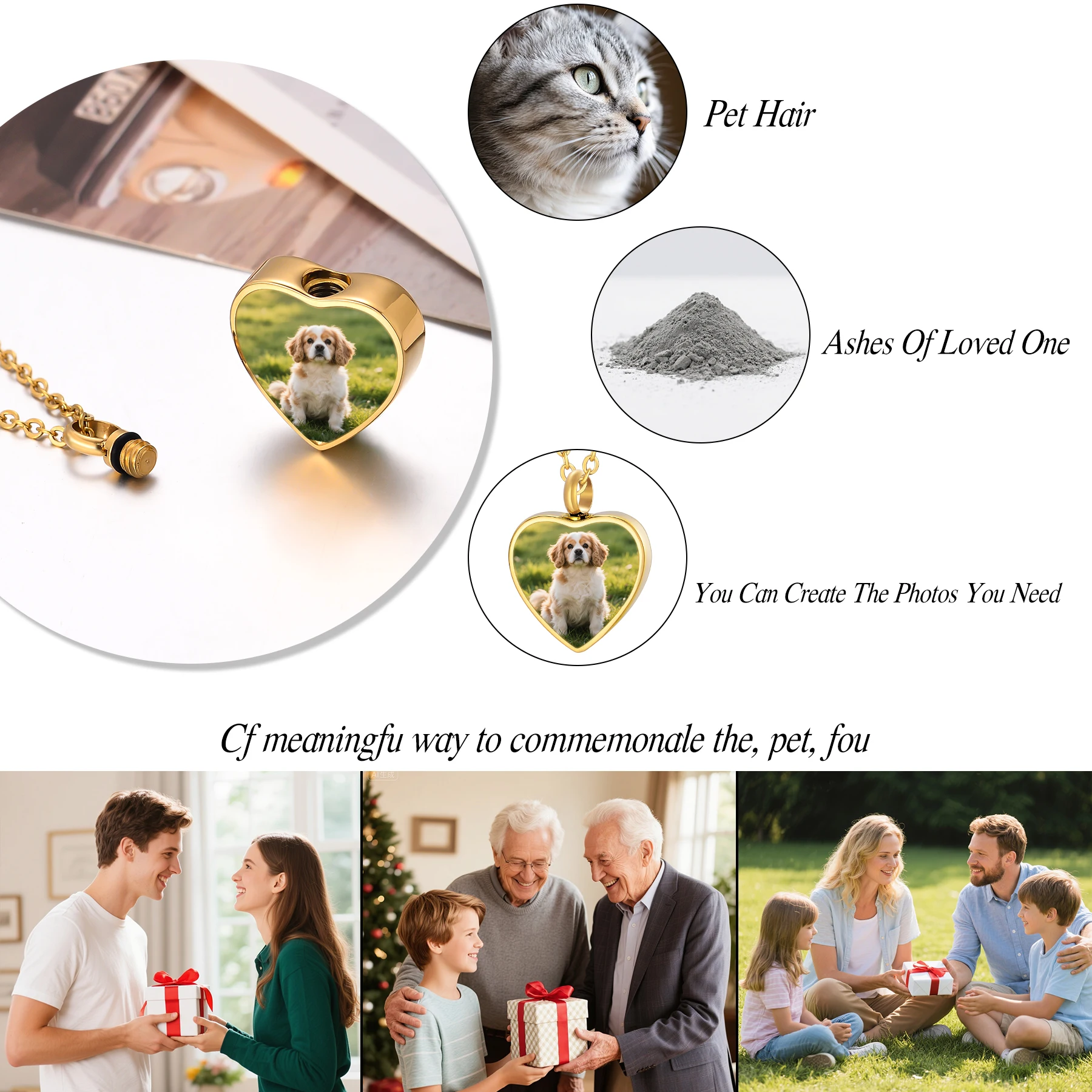 Customizable Photo Cremation Urn Necklace round Heart Locket for Ashes Keepsake Jewelry Personalized Memorial for Humans And Pet