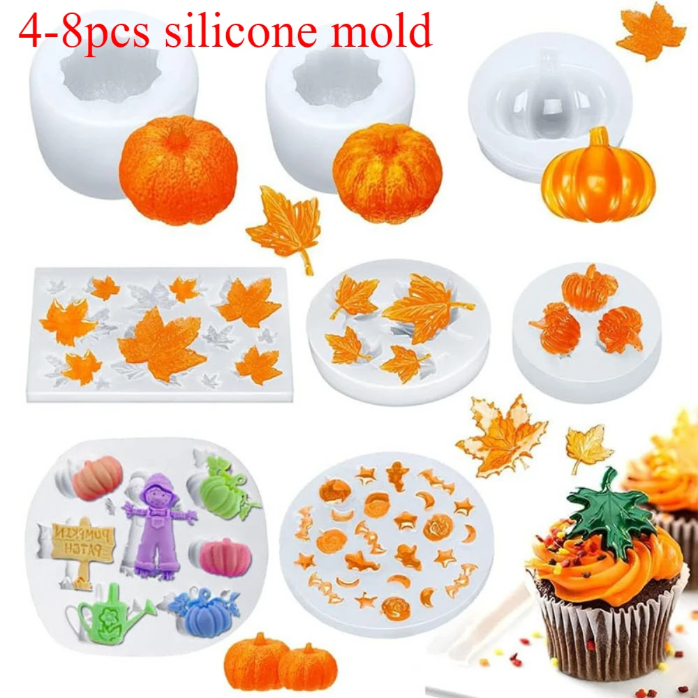 

4-8 шт., силиконовая форма для свечей с тыквой и кленовыми листьями, пугало, звезда, луна, глина, смоляная форма, сделай сам, декор на День Благодарения, подарки на Хэллоуин
