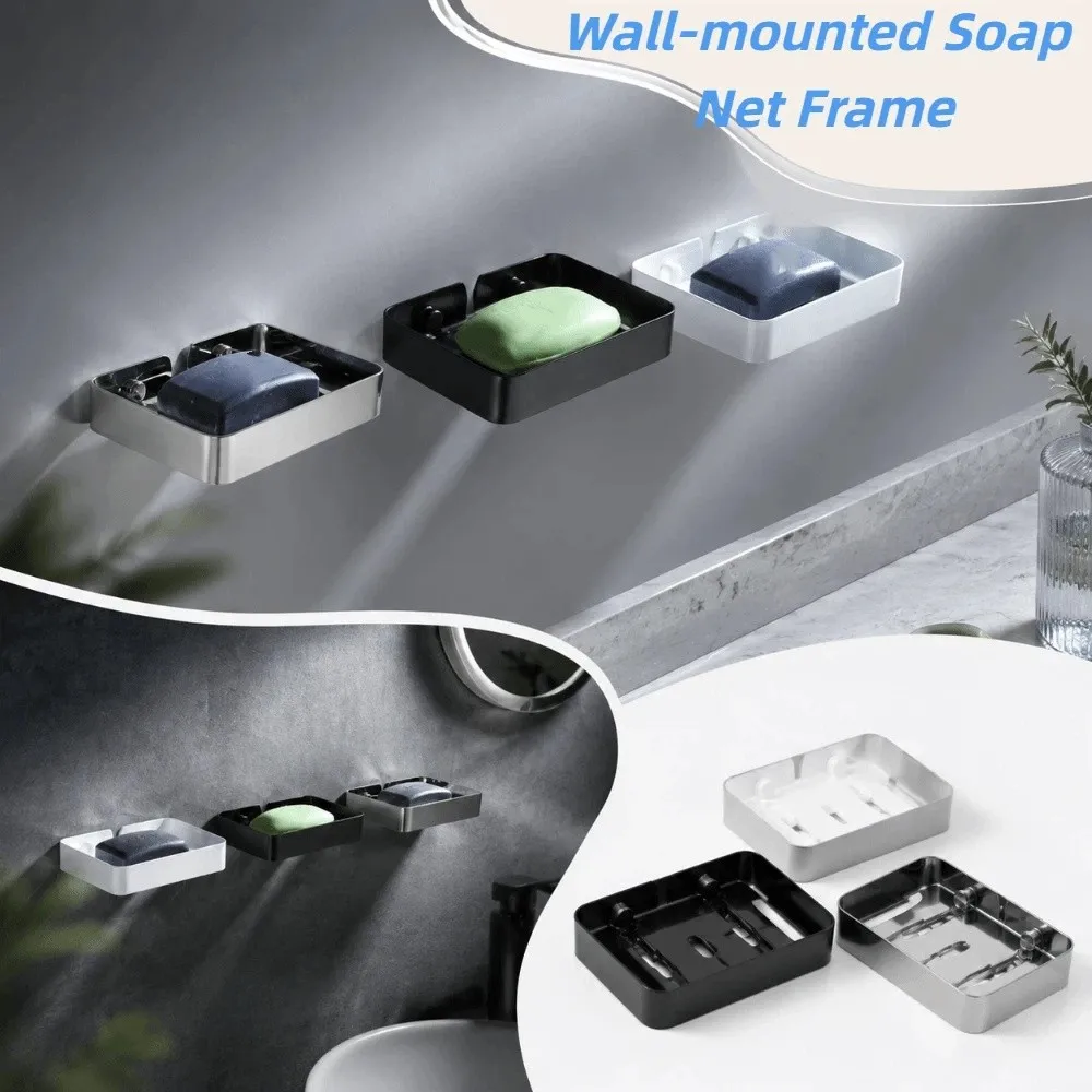 

304 Stainless Steel Stainless Steel Soap Holder White Black Colors Hollow Mesh Design Wall Mounted Soap Rack Quick Draining