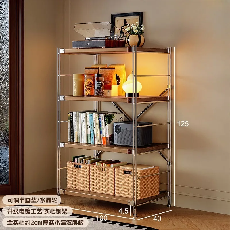 Solid wood shelf Floor-to-ceiling antique display stand Living room rust-proof steel