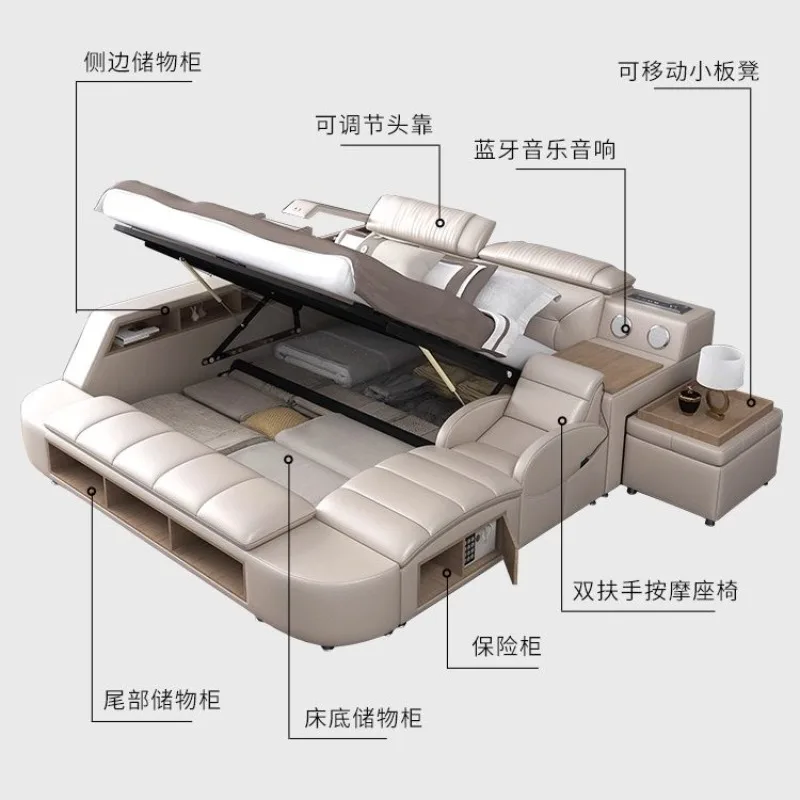 Tatami bed master bedroom simple modern massage leather double bed multi-functional storage soft bed