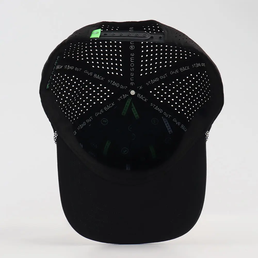 High-Quality Men's 5-Panel Snapback Golf Cap Waterproof Performance Sports Baseball Cap with Custom PVC Logo Laser-Cut Rope Deta view 5