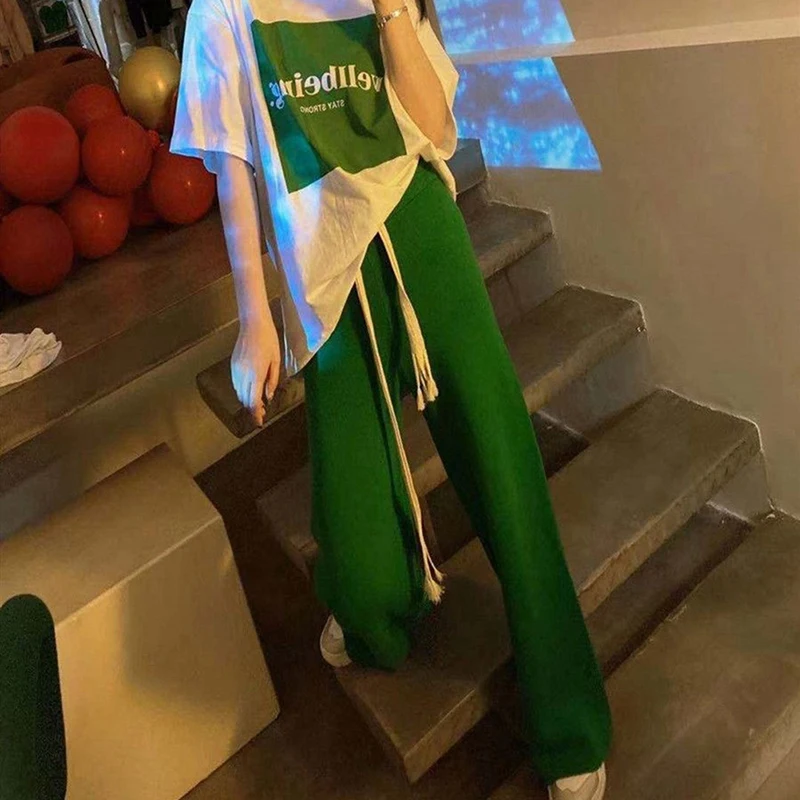 Pantalon large taille haute pour femme, été, proximité wstring adt, long côtelé