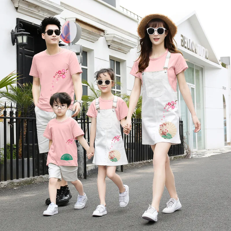 Summer Casual T-shirt Dress/Pant 2Pcs Family Matching Outfits Mommy And Daughter Matching Clothes Brother Sister Parent Suit