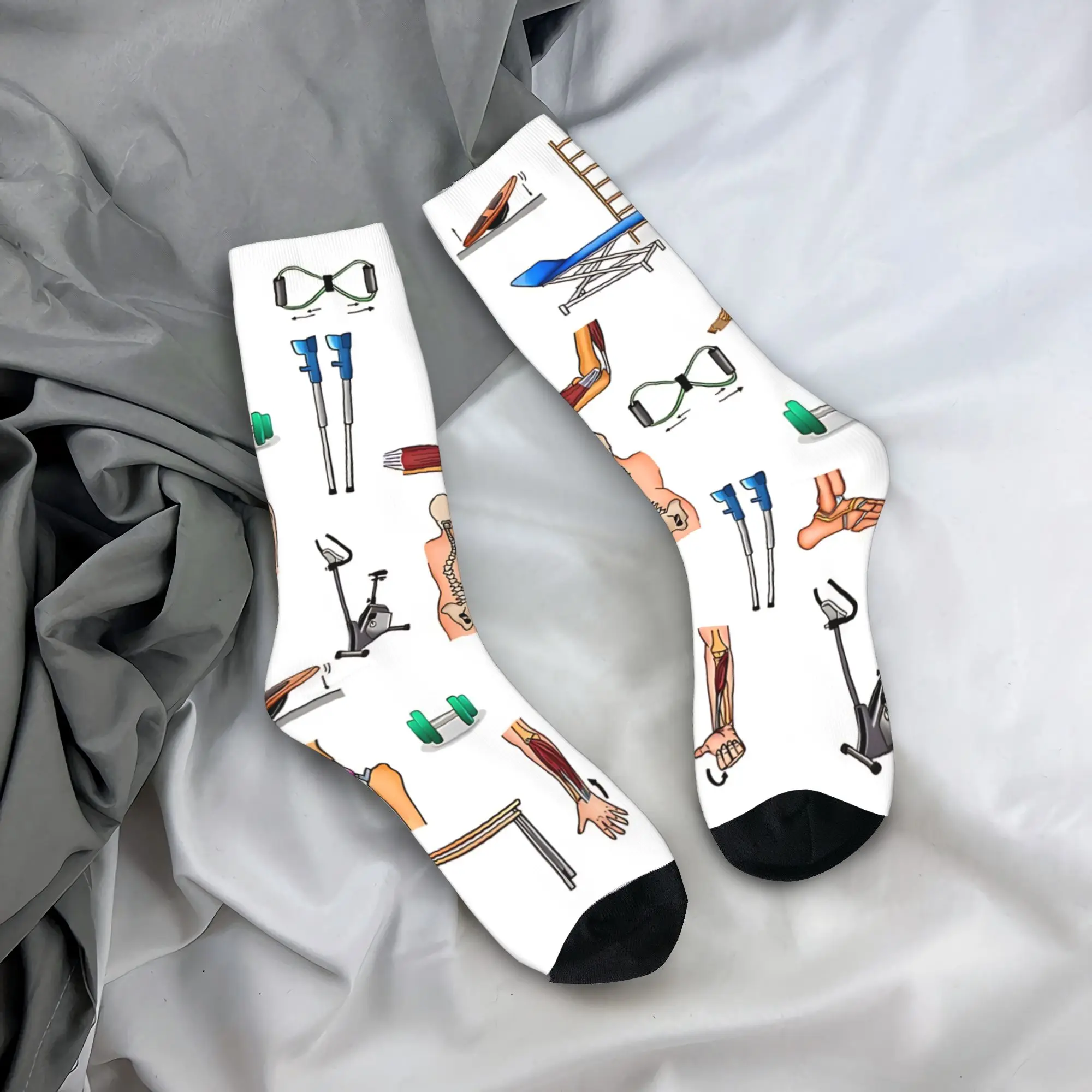 Men Socks Cartoon Gym Equipment Printed  Stockings Autumn Funny Comfortable Socks Graphic Skateboard Anti-Slip Socks