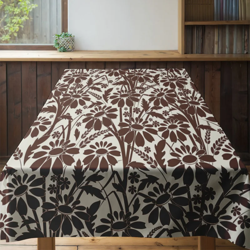 مجموعة مفرش المائدة الأنيقة المصنوعة من الزهور البنية لتزيين غرفة الطعام، بياضات المطبخ القابلة للعكس من القطن بنسبة 100% مع حامل أدوات المائدة #4