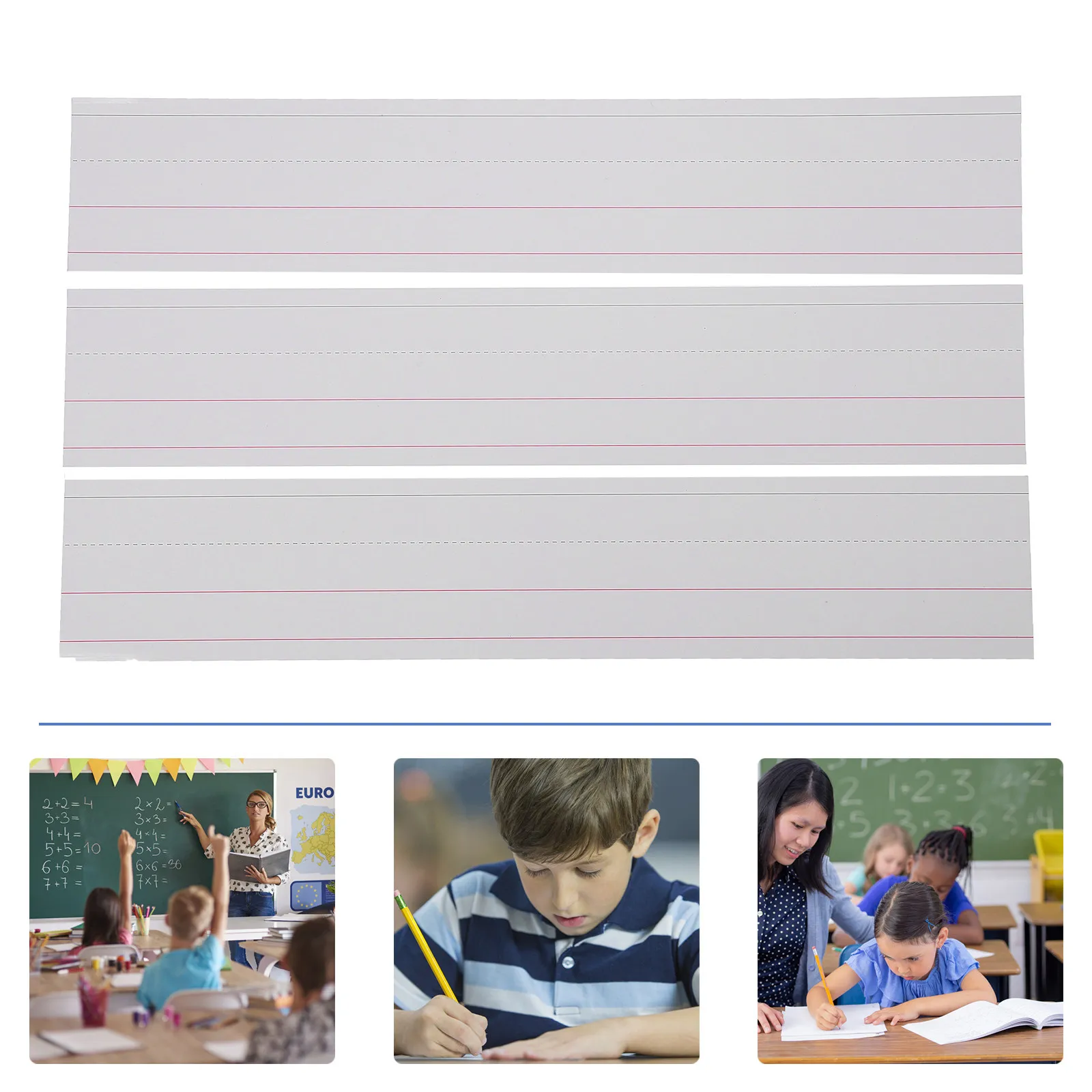 

50Pcs Lined Ruled Sentence Strips Dry Erase Word Cards for Students Writing Practice School Accessories Office Supplies