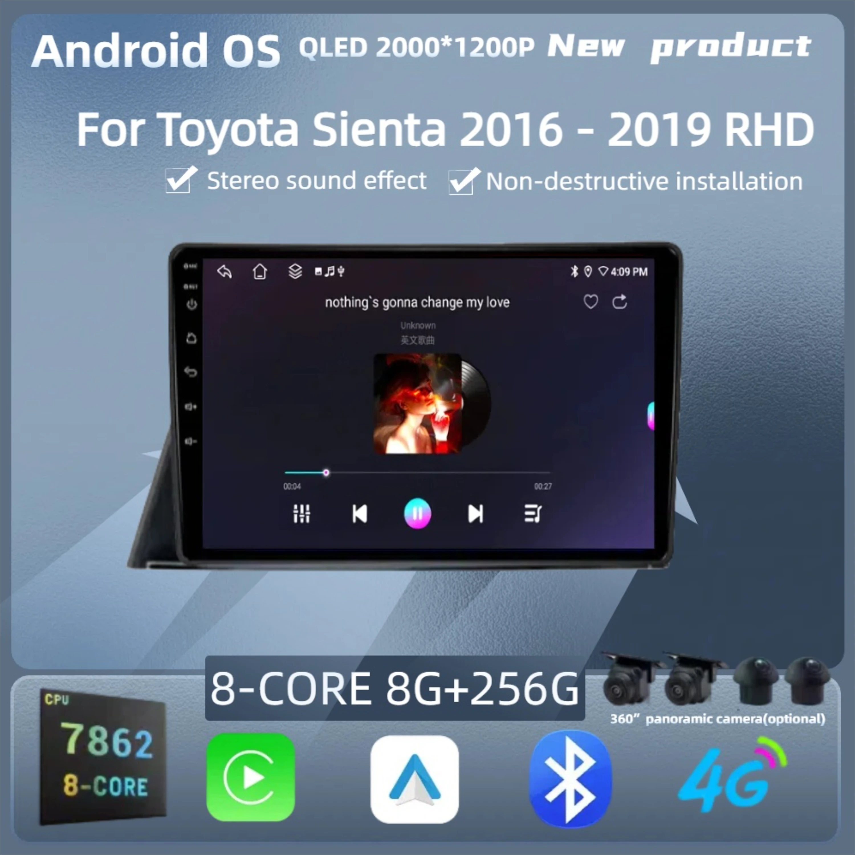 

For Toyota Sienta 2016 - 2019 RHD Navigation Multimedia Wireless BT Carplay Screen 7862S 8G 256G 2K QLED