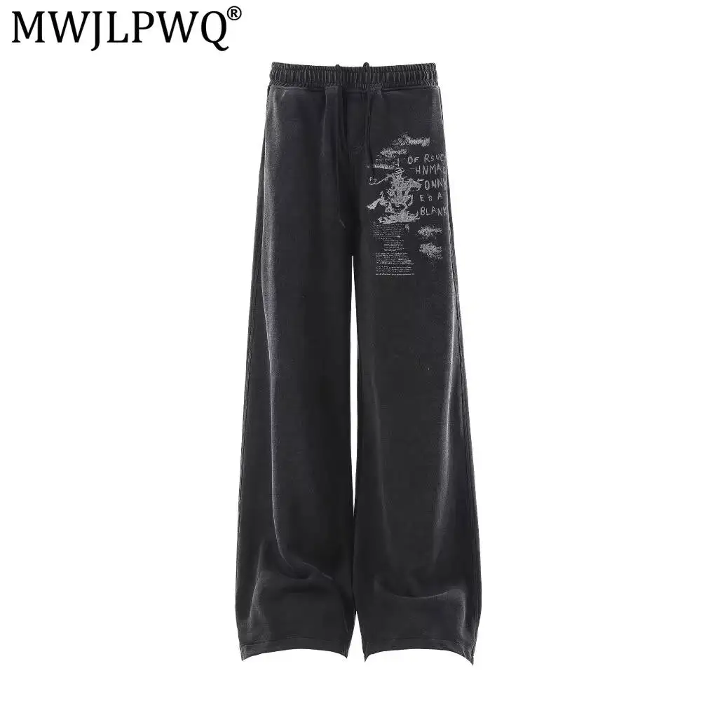 MWJLPWQ American Retro Printed Washed Male Sweatpants Loose Casual Joggers Hip-Hop Street 2026 Autumn Wide-Leg Pants Men 20080