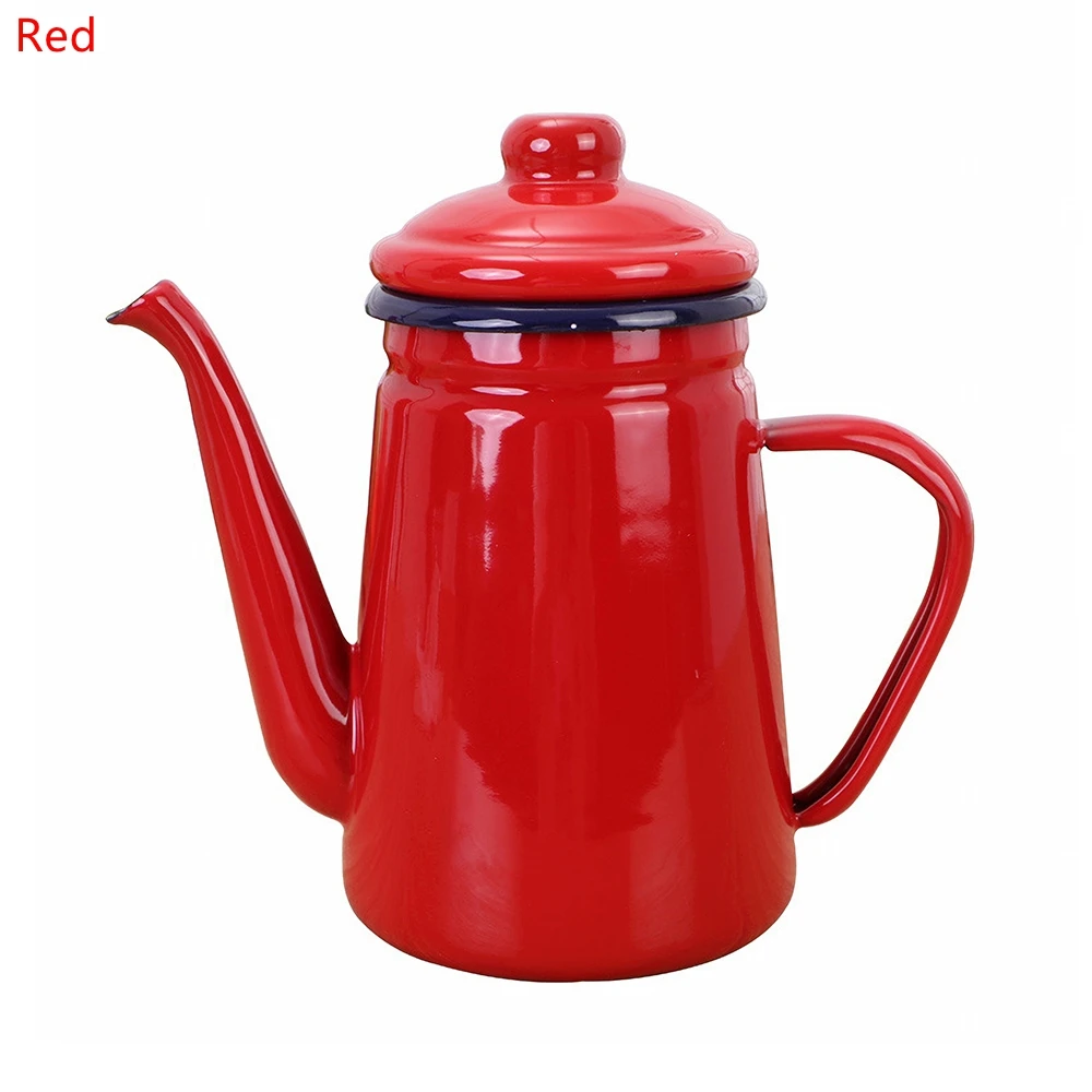 1Piece 1.1L Heatable Enamel Kettle Teapot Coffee Pot Suitable For Gas Furnace Induction Cooker For Heating Tea Coffee Milk