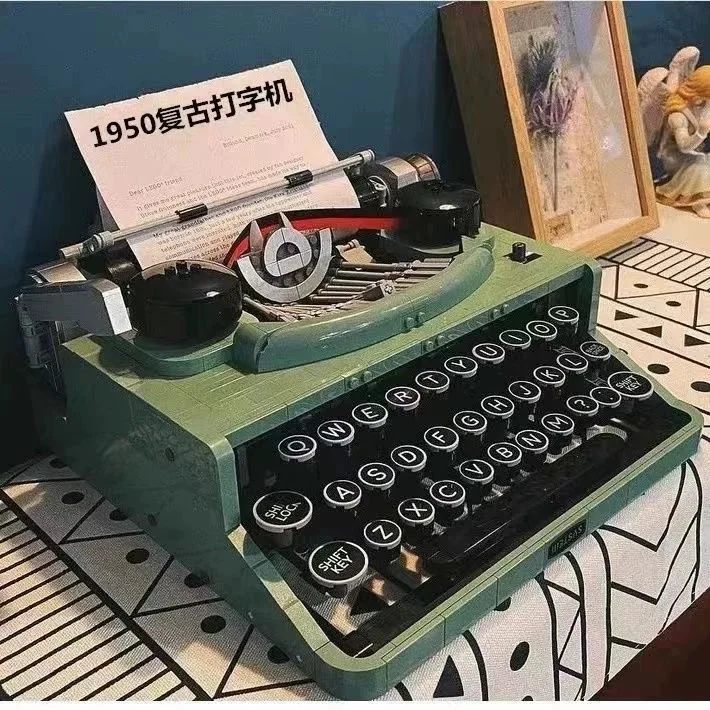 

Retro Typewriter, Building Blocks, Mechanical Group, Keyboard, Printer, Boy Assemble, Adult, High Difficulty Girl, Toy Gift