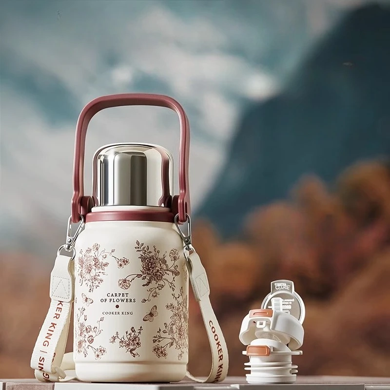 

Flasks Lid Portable Thermoses Handle Leakproof School Travel Thermoses Water Cup Bivouac Botellas De Agua Home Decorating