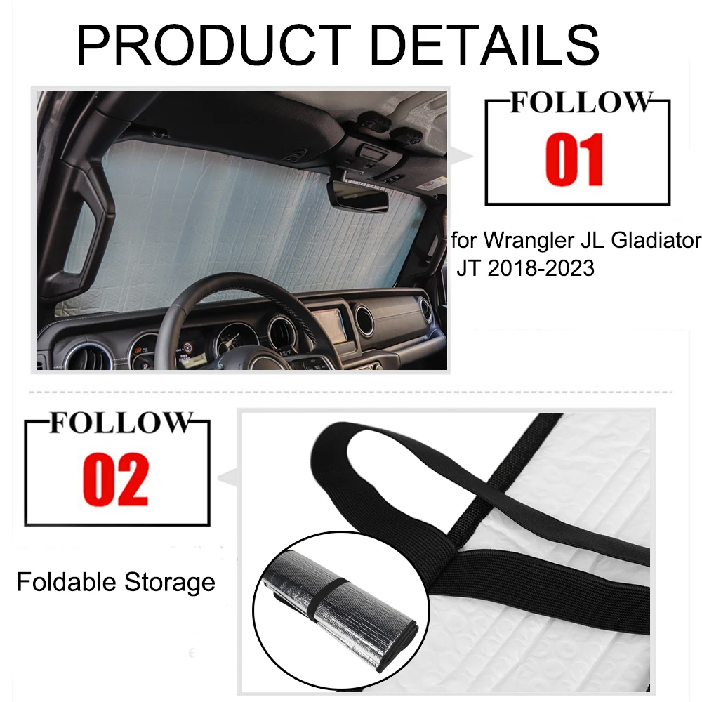 Car Front Windshield Sunshade Cover for Jeep Wrangler JL Gladiator JT 2018 2019 2020 2021 2022 2023 2/4 Doors Interior Accessory