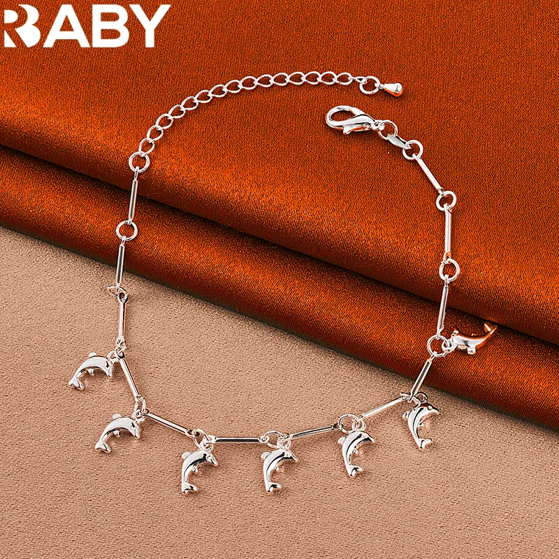 

URBABY 925 Sterling Silver Little Dolphin Bracelet Chain For Woman Fashion Wedding Engagement Party Cute Charms Jewelry Gift